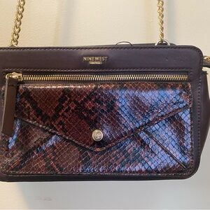 Nine West Burgundy and Black Snake Print Crossbody Bag